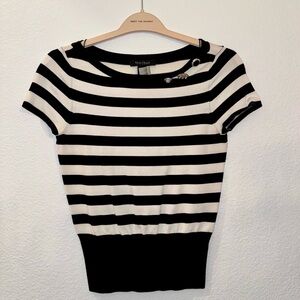 WHBM White House Black Market Striped Embellished Short Sleeve Top XS